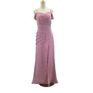 FORMAL SZ 12 L Pink cold shoulder pleated lace up bridesmaid Maxi Dress NWT B65